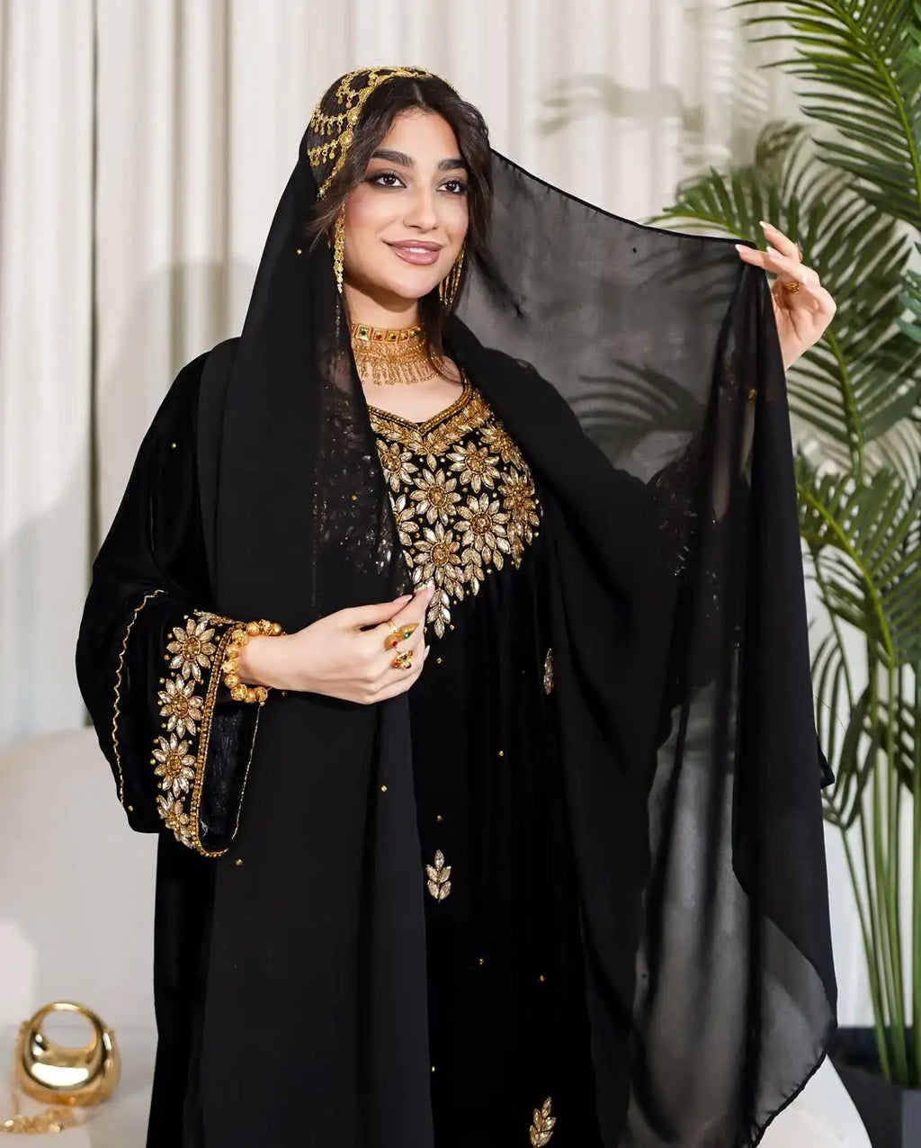Dubai Panchulapa Embroidery Beaded Eco-Friendly Contrast Color Evening Partywear Straight Solid Satin Modest O-Neck Full Dress