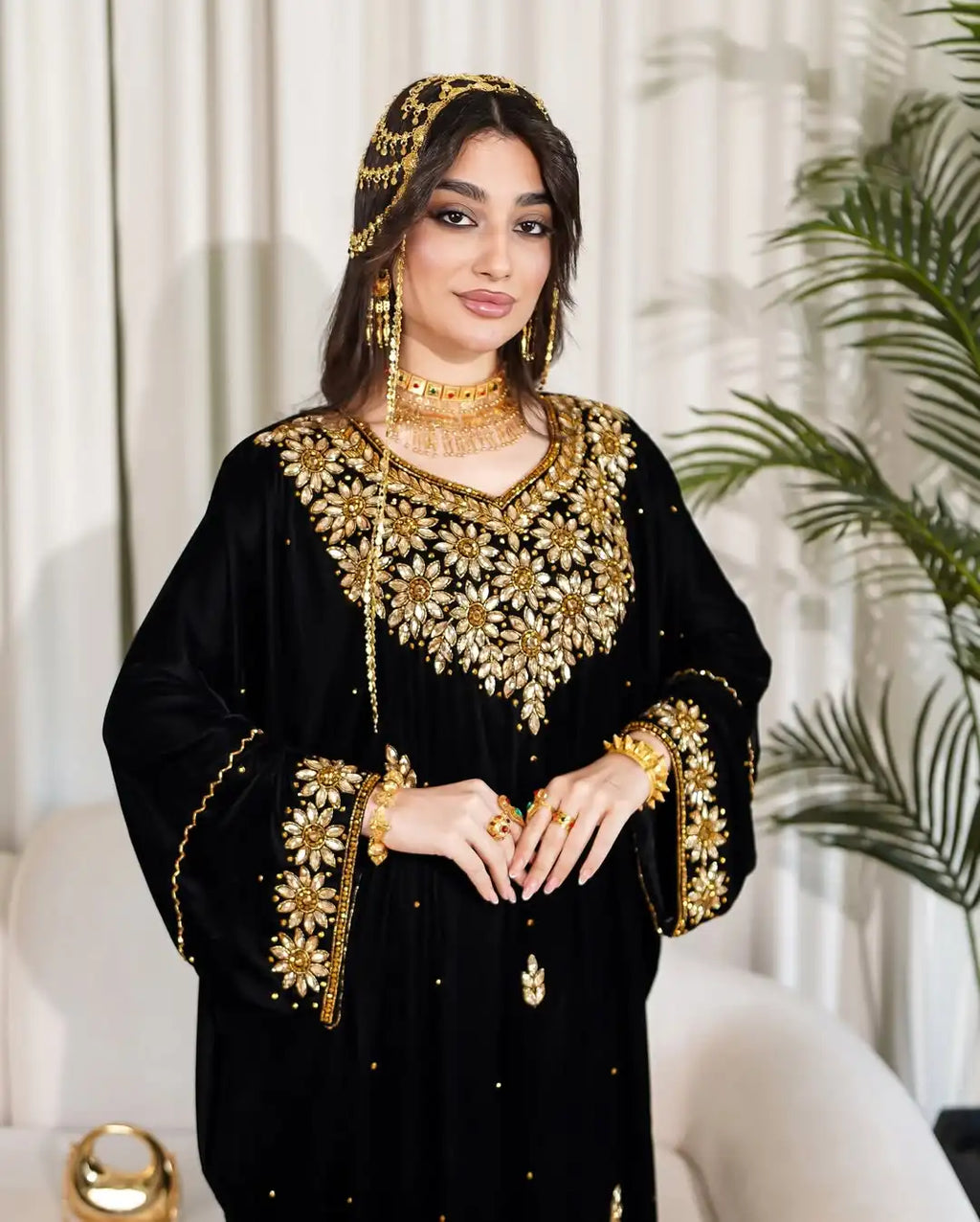 Dubai Panchulapa Embroidery Beaded Eco-Friendly Contrast Color Evening Partywear Straight Solid Satin Modest O-Neck Full Dress
