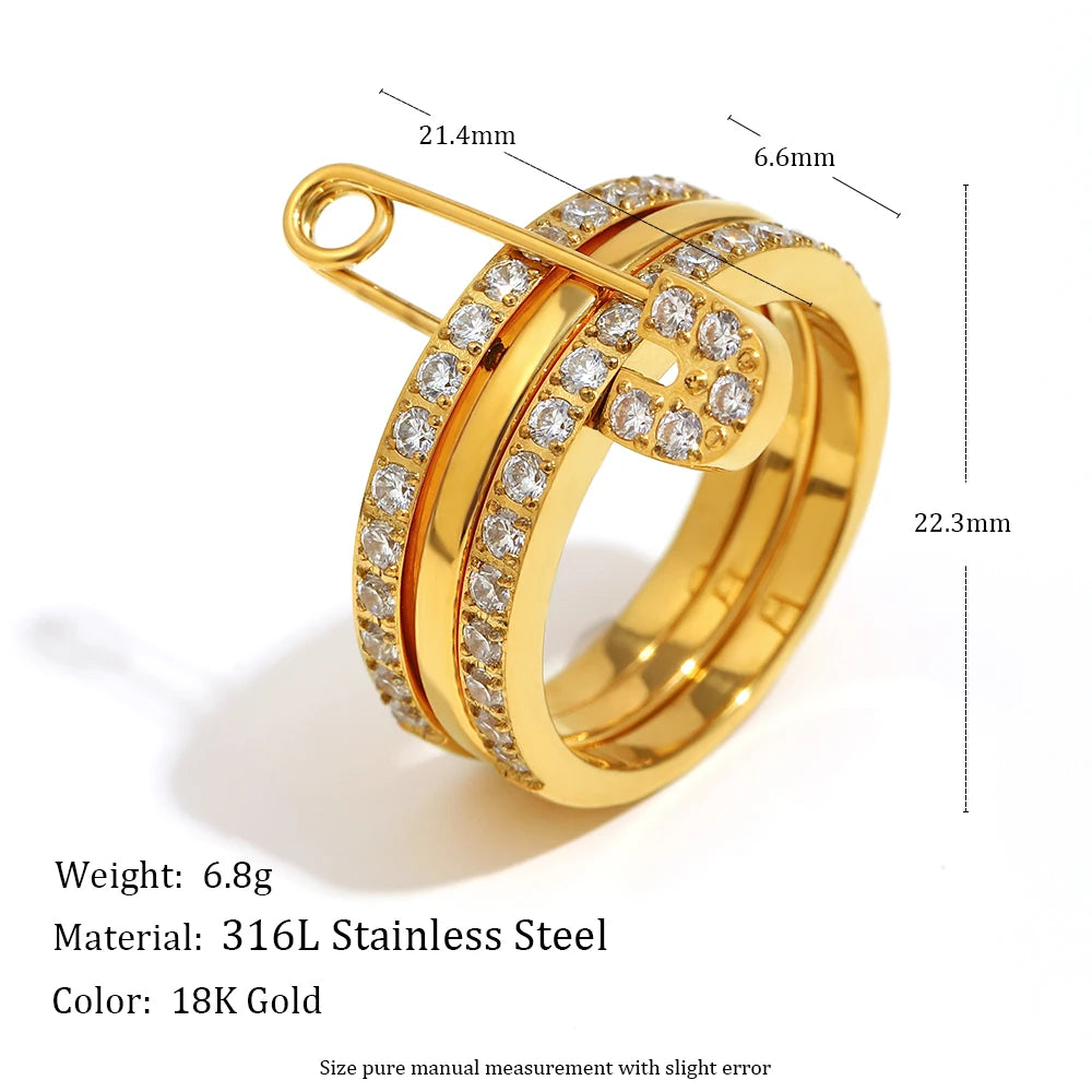 Dreamidea Gold Plated Stainless Steel Ring Set with Plain Bands and Crystal Accented Pieces Trendy Daily Wear Jewelry