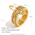 Dreamidea Gold Plated Stainless Steel Ring Set with Plain Bands and Crystal Accented Pieces Trendy Daily Wear Jewelry