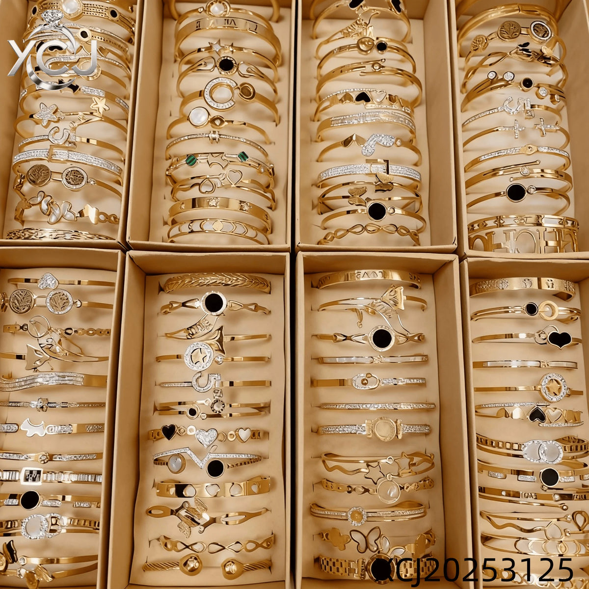 Blind Box Mystery 12 Pcs Zircon 18K Gold PVD Stainless Steel Bracelets Assorted Styles Random Gift Set