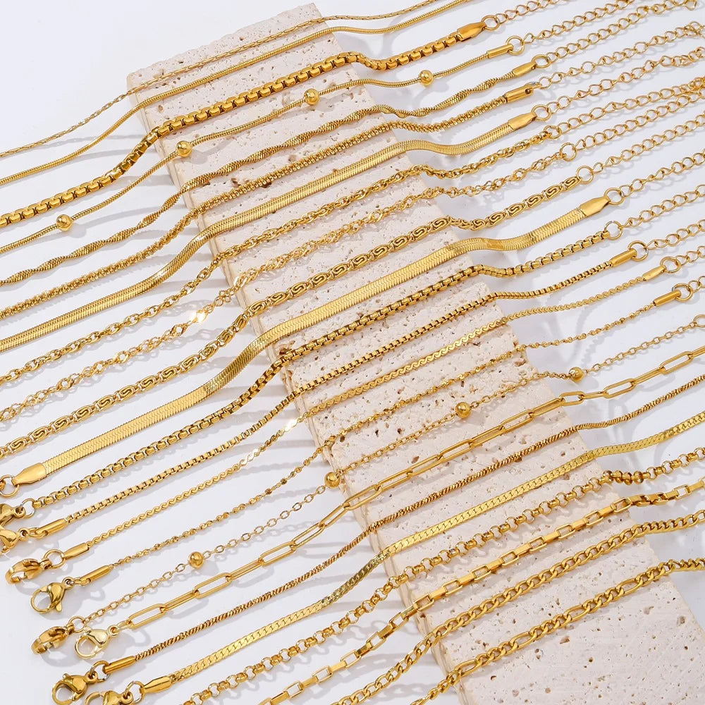 No Fading Stainless Steel 18K Gold Plated Geometry Multiple Style Stacked Basic Bracelet Waterproof Hypoallergenic Jewelry