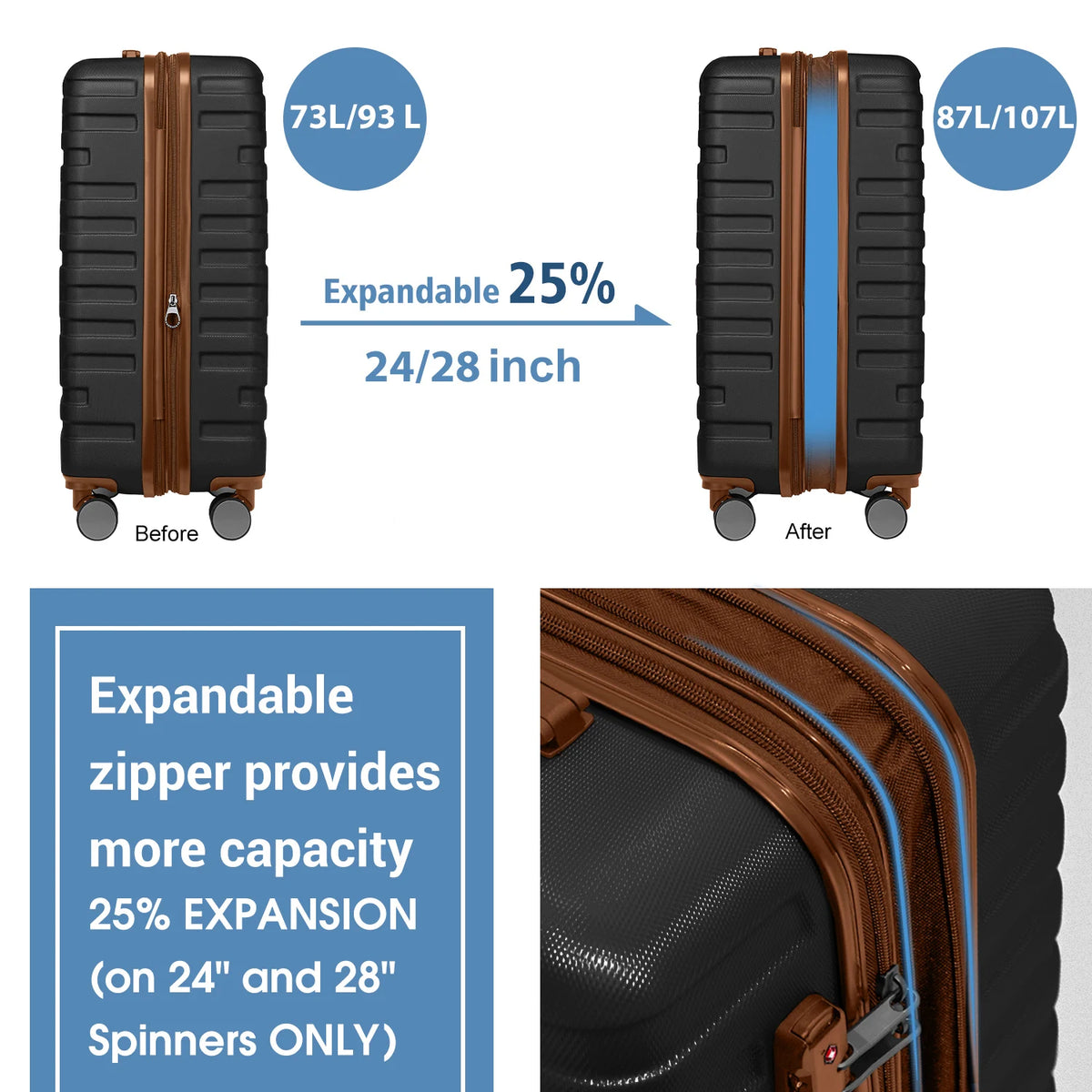 Elegant Black Design Luggage Set 6 Pcs ABS Hard Shell Suitcases with TSA Locks China Factory High Quality Products for Travel
