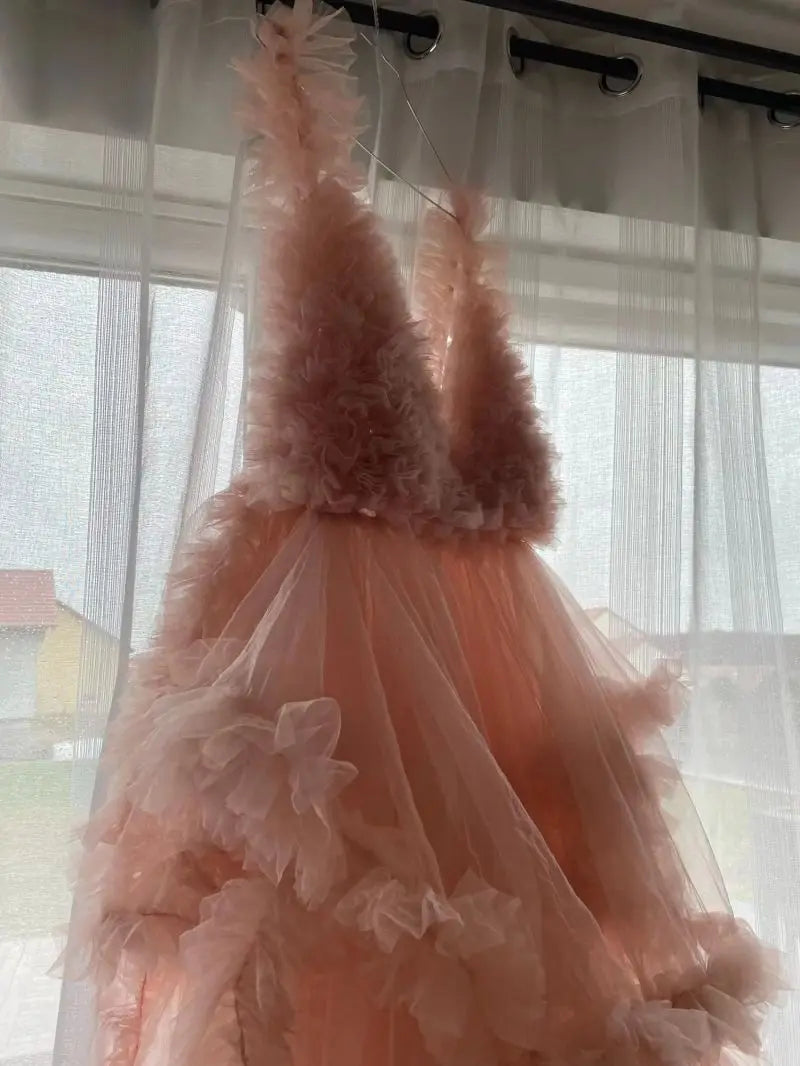 Pregnant Women Wedding Dress Low-cut Long Tail Gauze Maternity Dresstulle Ruffle Maternity Robe Photo Shoot Dress