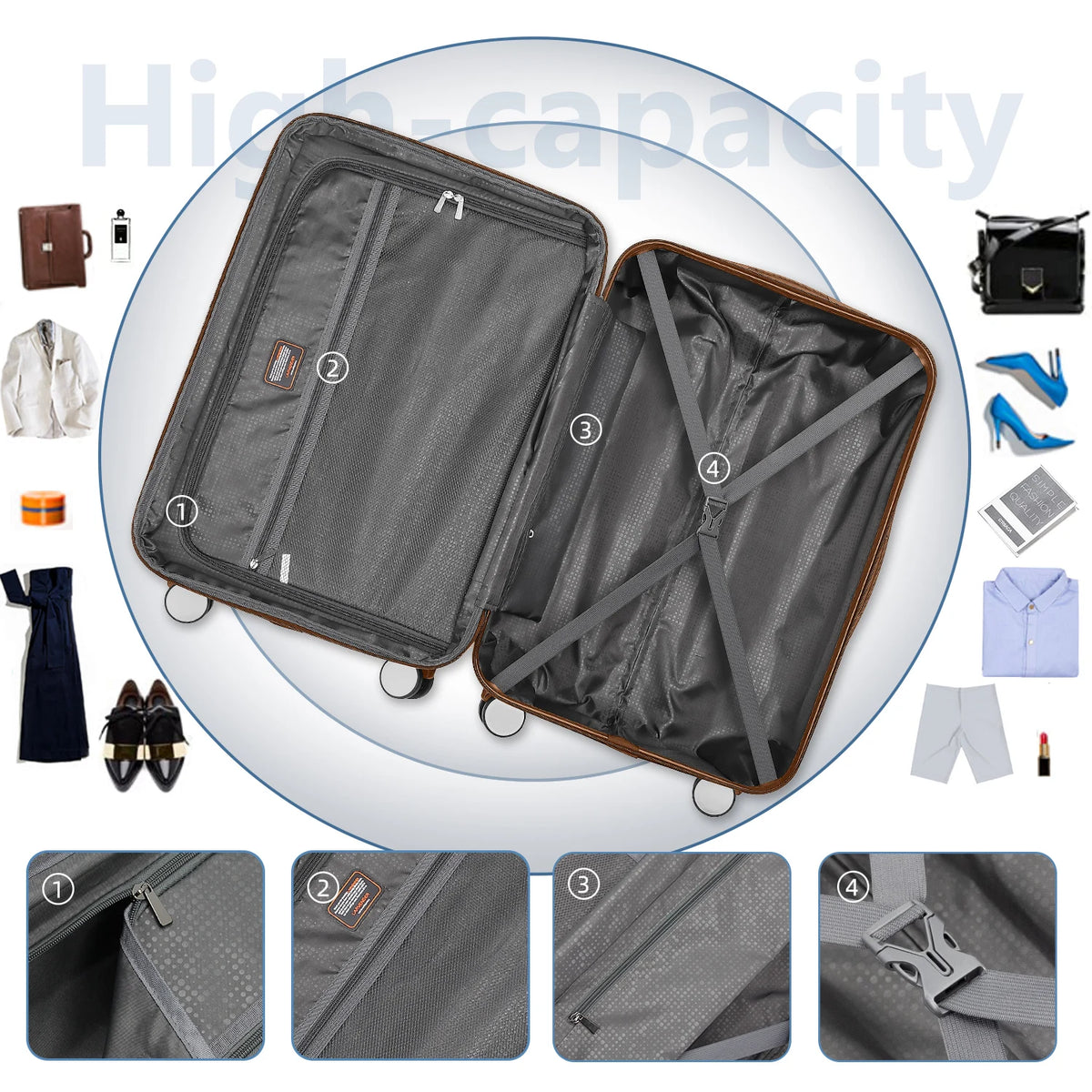 Elegant Black Design Luggage Set 6 Pcs ABS Hard Shell Suitcases with TSA Locks China Factory High Quality Products for Travel