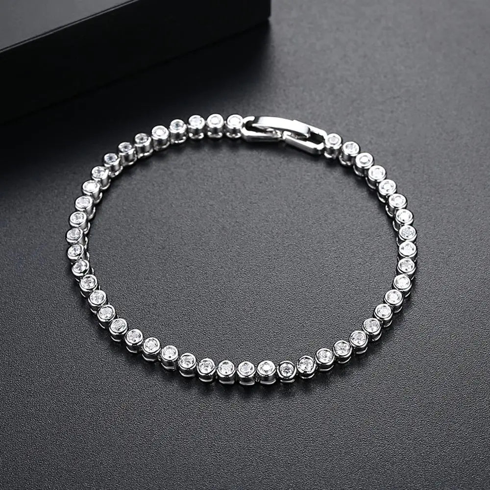 LUOTEEMI Wholesale Luxury Rhodium White Plated Genuine Round Clear CZ Bridal Wedding Women Tennis Chain Bracelet