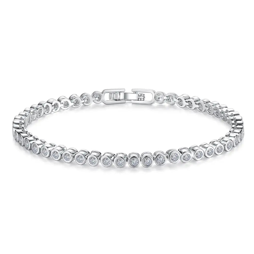 LUOTEEMI Wholesale Luxury Rhodium White Plated Genuine Round Clear CZ Bridal Wedding Women Tennis Chain Bracelet