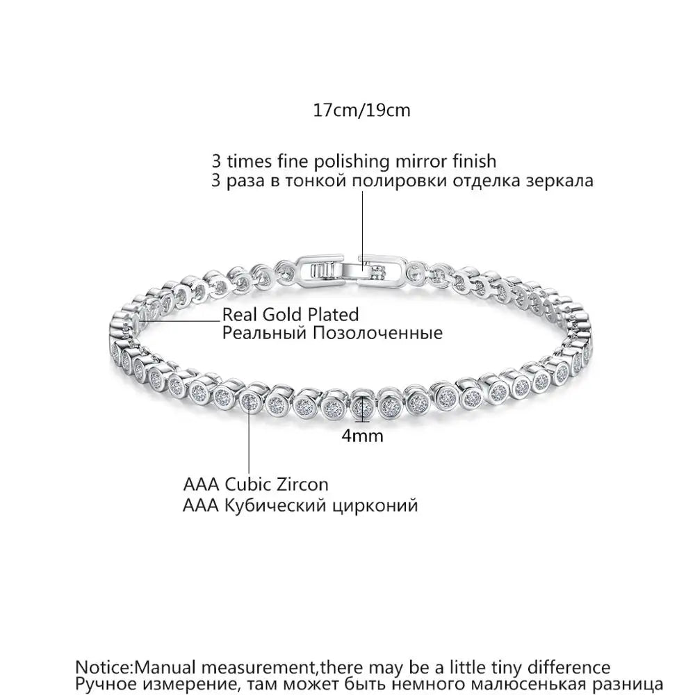 LUOTEEMI Wholesale Luxury Rhodium White Plated Genuine Round Clear CZ Bridal Wedding Women Tennis Chain Bracelet