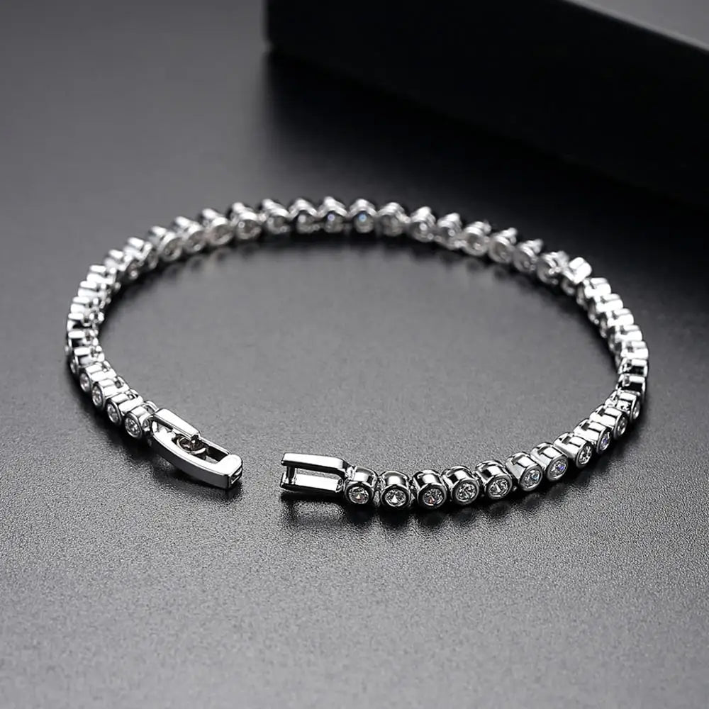 LUOTEEMI Wholesale Luxury Rhodium White Plated Genuine Round Clear CZ Bridal Wedding Women Tennis Chain Bracelet