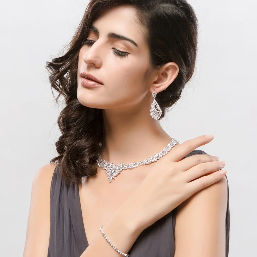 LUOTEEMI Wholesale Luxury Rhodium White Plated Genuine Round Clear CZ Bridal Wedding Women Tennis Chain Bracelet