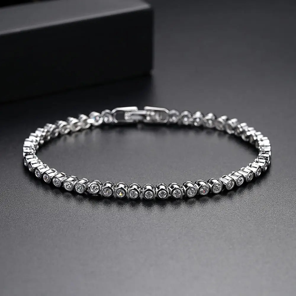 LUOTEEMI Wholesale Luxury Rhodium White Plated Genuine Round Clear CZ Bridal Wedding Women Tennis Chain Bracelet
