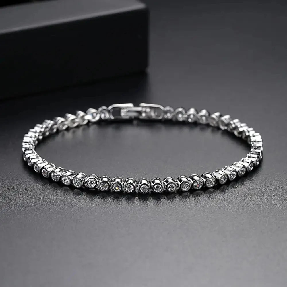 LUOTEEMI Wholesale Luxury Rhodium White Plated Genuine Round Clear CZ Bridal Wedding Women Tennis Chain Bracelet