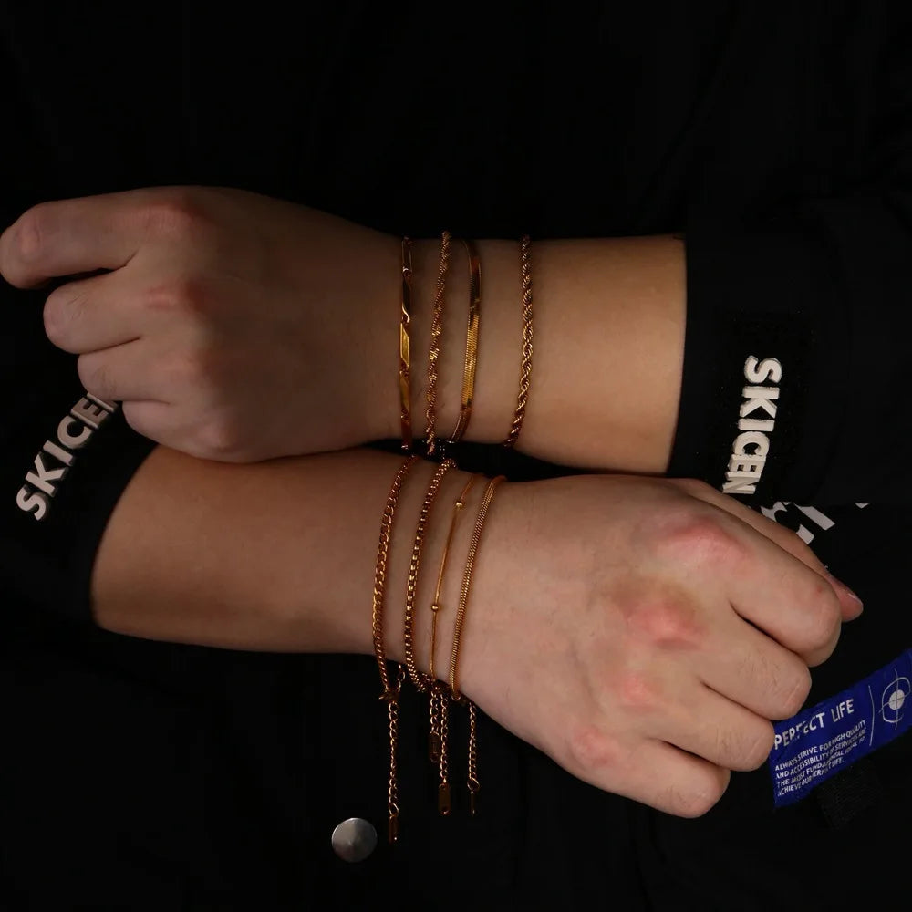 No Fading Stainless Steel 18K Gold Plated Geometry Multiple Style Stacked Basic Bracelet Waterproof Hypoallergenic Jewelry