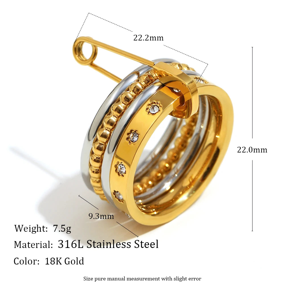 Dreamidea Gold Plated Stainless Steel Ring Set with Plain Bands and Crystal Accented Pieces Trendy Daily Wear Jewelry